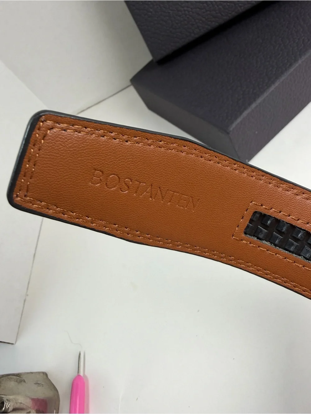Bostanten Leather Belt Mens  Brown Automatic Buckle 42-48 Inches New
